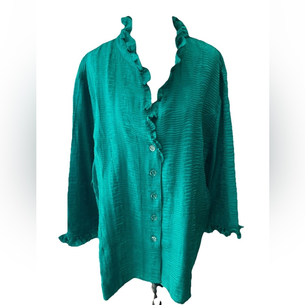 🆕 Drapers & Damon’s Emerald Green‎ ladies size 2X ruffle neck pullover blouse